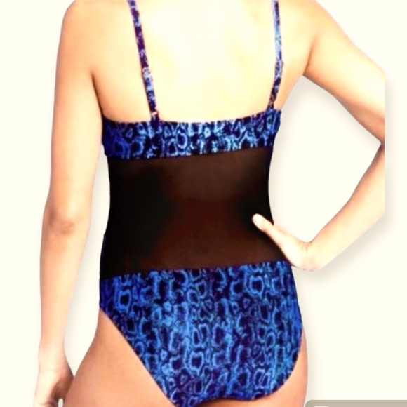 Shade & Shore Snakeskin Mesh Detailing Blue and Black One Piece Swimsuit Size S - Picture 4 of 13